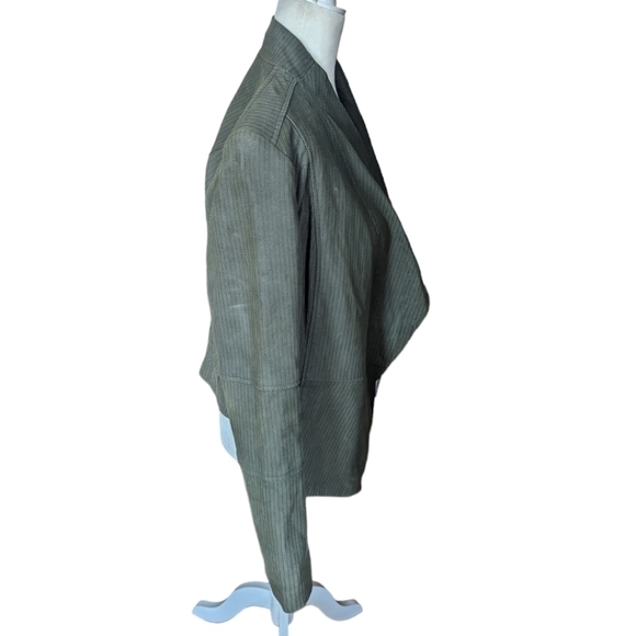 Leather Suede Open Front Waterfall Textured Olive Green Jacket Sz 14 - Picture 4 of 11